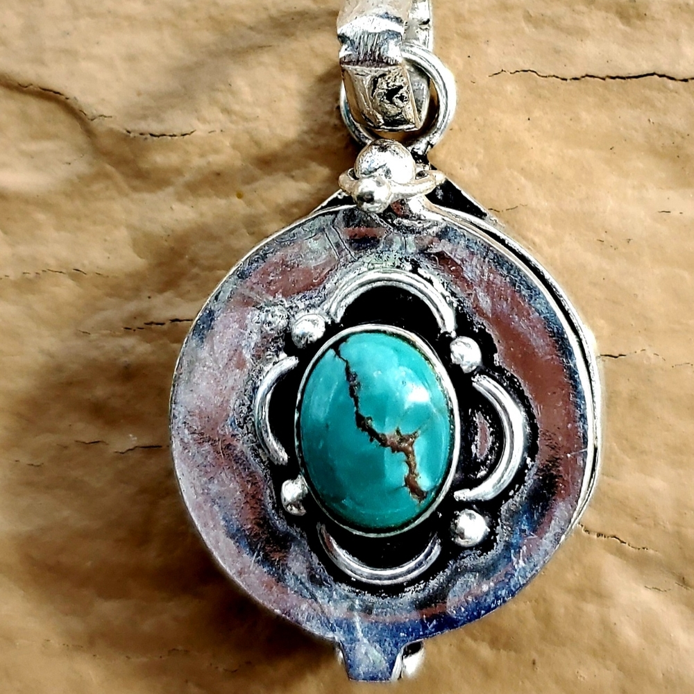 New Turquoise Silver Poison Locket Pendant.